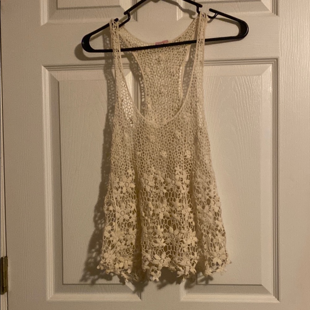 Cream Asymmetrical Cropped Tank Top
